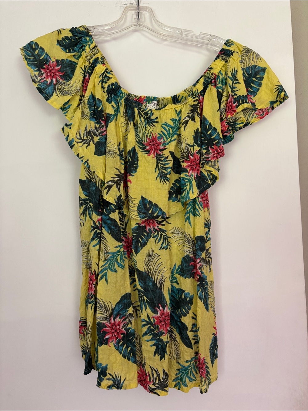 Umgee Yellow Tropical Floral Off-Shoulder Tunic Top Size S